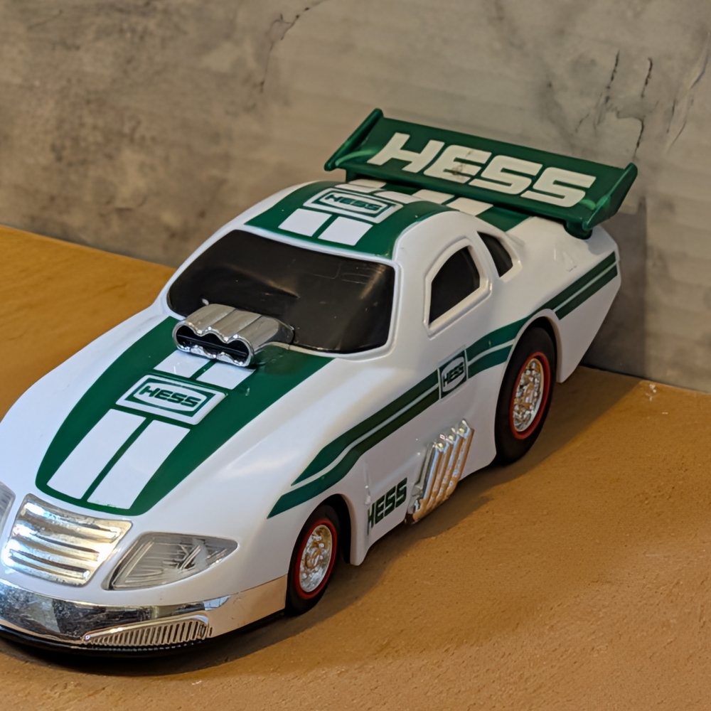 2016 Hess Dragster Race Car White & Green Toy Drag Racer w/ Wing & Details
